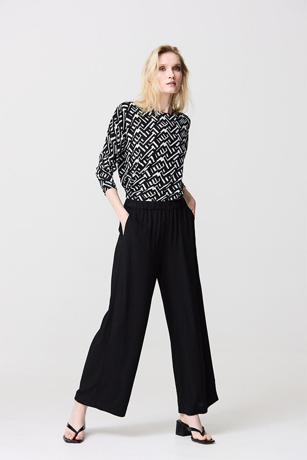 ELASTICATED WAIST WIDE LEG TROUSERS