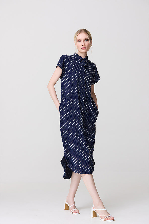 POLKA DOT MIDI SHIRT DRESS