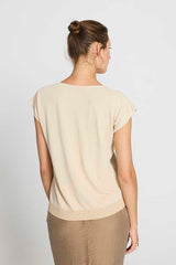 CREAM GEOMETRIC V-NECK LUREX SWEATER