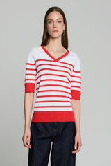 RED TWO-TONE STRIPED JUMPER
