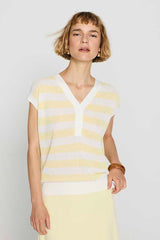 YELLOW STRIPED V-NECK JUMPER