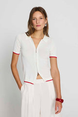 RED RIB DETAIL CARDIGAN