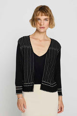 BLACK TWO-TONE JACQUARD CARDIGAN