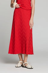 RED ARROW TEXTURED MIDI SKIRT