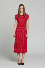 RED TWO-TONE JACQUARD DRESS