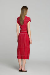 RED TWO-TONE JACQUARD DRESS