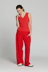 RED BASIC V-NECK SLEEVELESS T-SHIRT