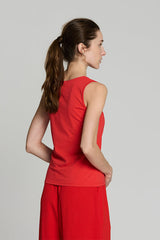 RED BASIC V-NECK SLEEVELESS T-SHIRT