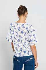 WHITE FLORAL PRINT V-NECK JUMPER