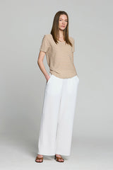 CREAM STRIPED TEXTURED SWEATER