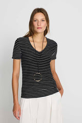 BLACK STRIPED TEXTURED SWEATER