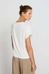 ECRU LOOSE V-NECK DETAIL TOP