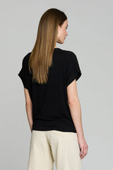 BLACK LOOSE V-NECK DETAIL TOP