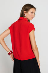 RED LOOSE POLO TOP