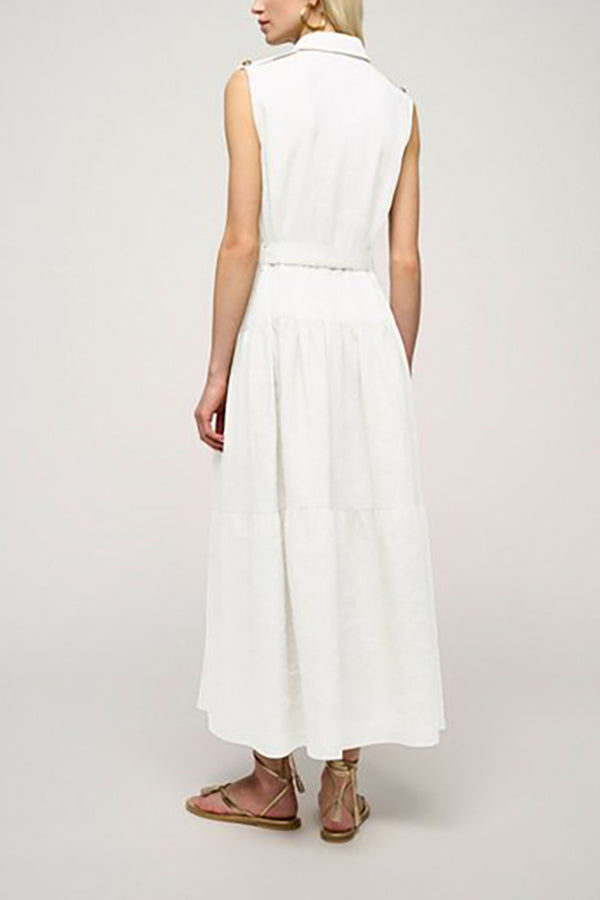 PRINCIPATO SLEEVELESS WHITE LINEN DRESS