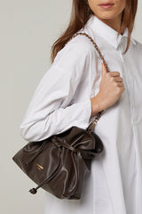 BROWN LAMBSKIN LEATHER CHARLY BUCKET BAG
