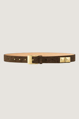 BROWN BRASS DETAIL LEATHER BELT