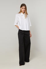 WHITE SHORT PLEATED COTTON SHIRT