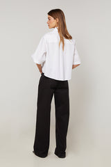 WHITE SHORT PLEATED COTTON SHIRT