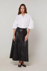 LONG FLARED LEATHER SKIRT