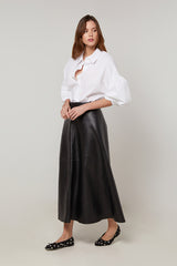 LONG FLARED LEATHER SKIRT
