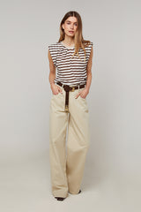 BEIGE STRAIGHT CANVA TROUSERS