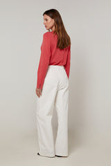 ECRU HIGH-WAISTED WIDE-LEG COTTON TROUSERS