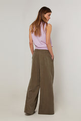 KHAKI WIDE LEG TROUSERS