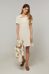 ECRU SHORT FLARED OPENWORK KNIT DRESS