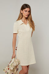 ECRU SHORT FLARED OPENWORK KNIT DRESS