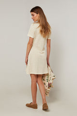 ECRU SHORT FLARED OPENWORK KNIT DRESS