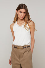 WHITE COTTON EMBELLISHED TANK TOP