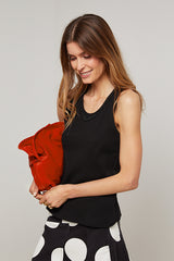 BLACK COTTON EMBELLISHED TANK TOP