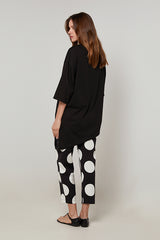 BLACK ASYMMETRICAL LONG COTTON SILK T-SHIRT