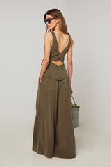 KHAKI HALTER NECK TOP