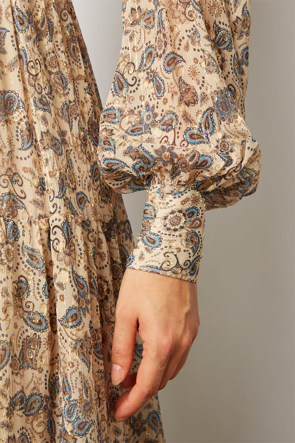 JANET LUREX THREAD PAISLEY PRINT MAXI DRESS