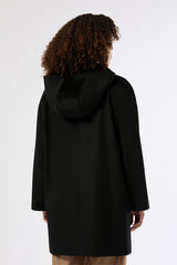 GERVASO BLACK PURE WOOL DRAP COAT