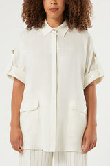 RIDENTE WHITE LINEN SAFARI JACKET