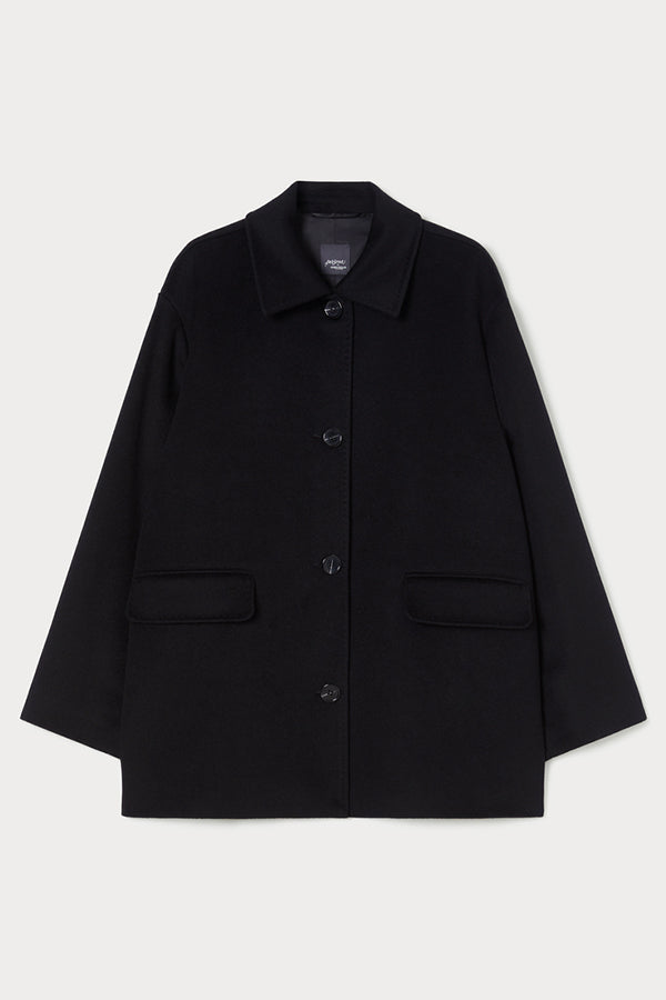 ASSENZI BLACK PURE WOOL BROADCLOTH PEA COAT
