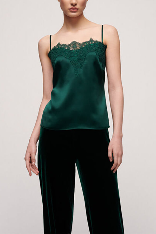 LILIA GREEN LINGERIE-STYLE SILK SATIN TOP