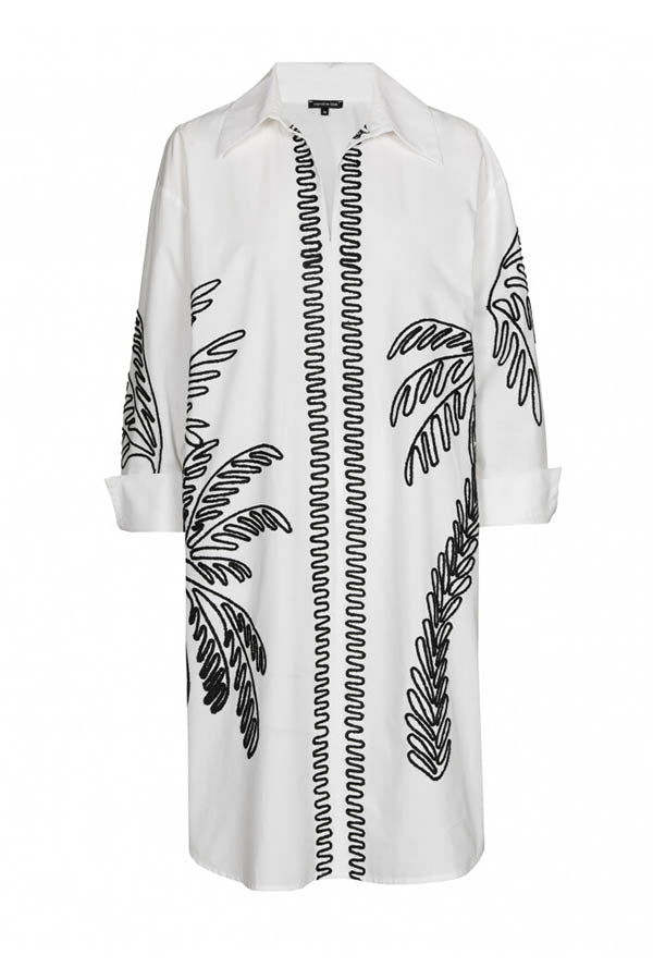 LEAF EMBROIDERED SHORT POPLIN DRESS
