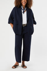 GIRANTE BLUE COTTON GABARDINE CROPPED TROUSERS