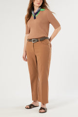 ASTICE BROWN FLARED COTTON DRILL TROUSERS