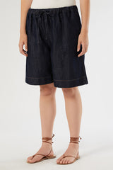 BACO COTTON LINEN PLAIN-WEAVE DENIM BERMUDA SHORTS