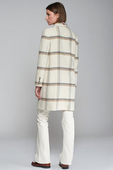 EMBROIDERY ECRU CHECKERED WOOL COAT