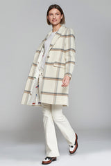 EMBROIDERY ECRU CHECKERED WOOL COAT