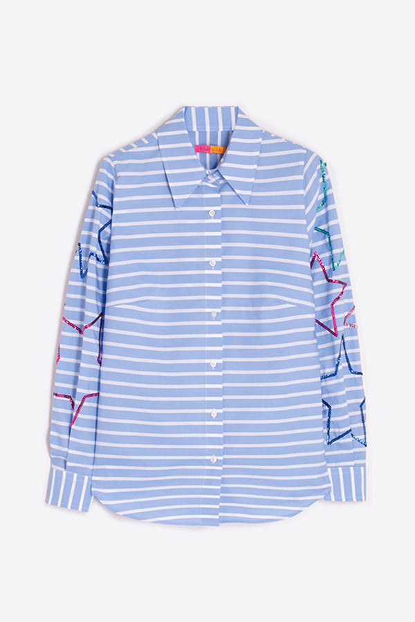 MAFALDA BLUE STRIPED STAR SEQUINED BLOUSE