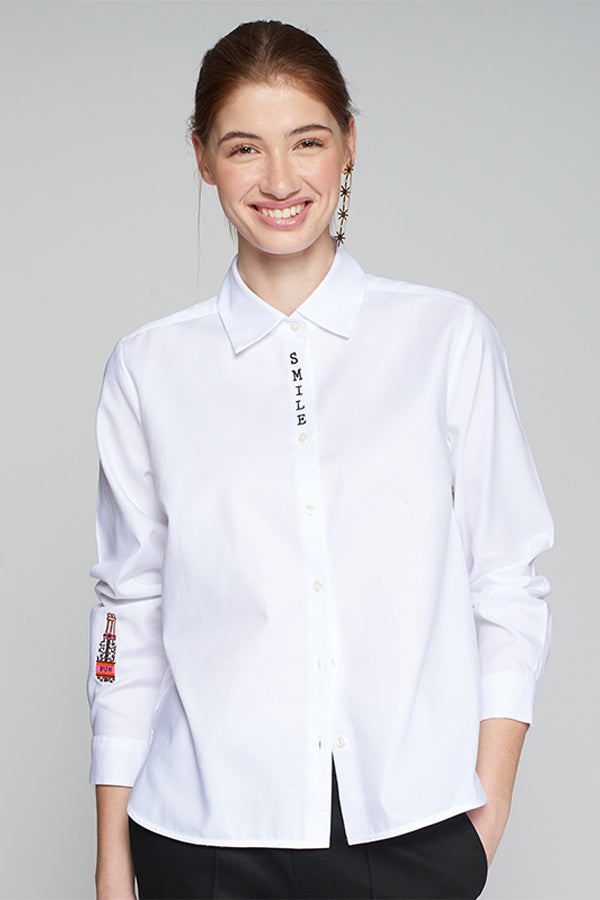 ISABELA EMBROIDERED WHITE STRUCTURE SHIRT