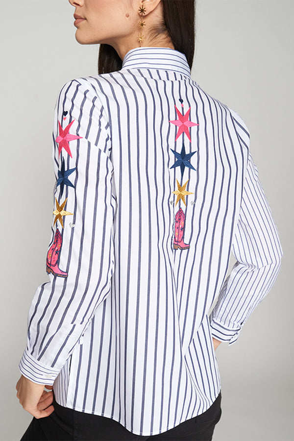 NADINE STRIPED EMBROIDERED BLOUSE