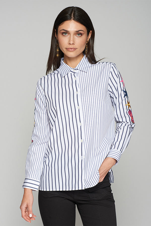 NADINE STRIPED EMBROIDERED BLOUSE